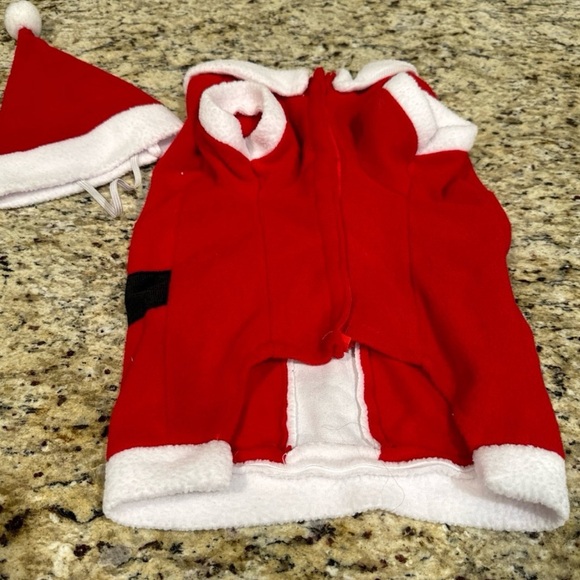 Santa Dog Holiday Christmas Fleece Costume with Santa Hat - Picture 6 of 6